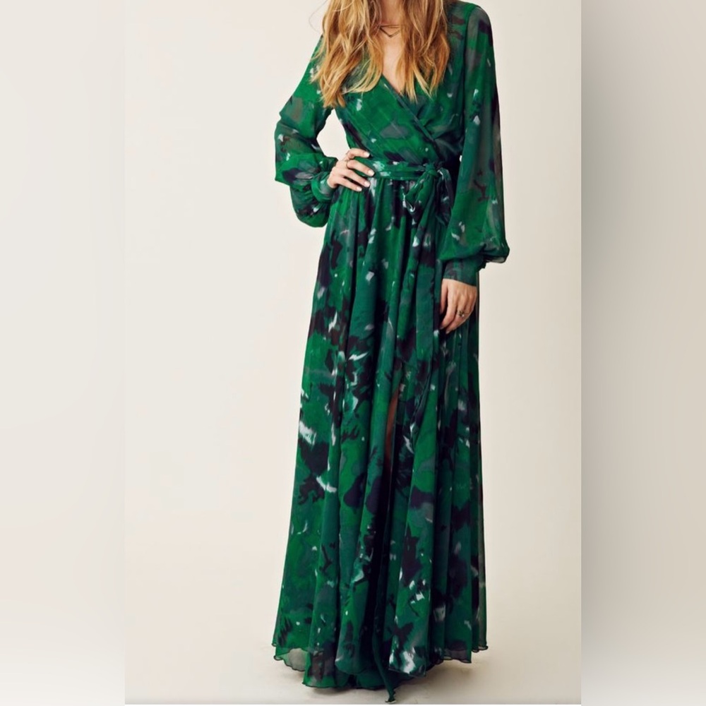 Planet Blue Wrap Gown with Bishop Sleeves
